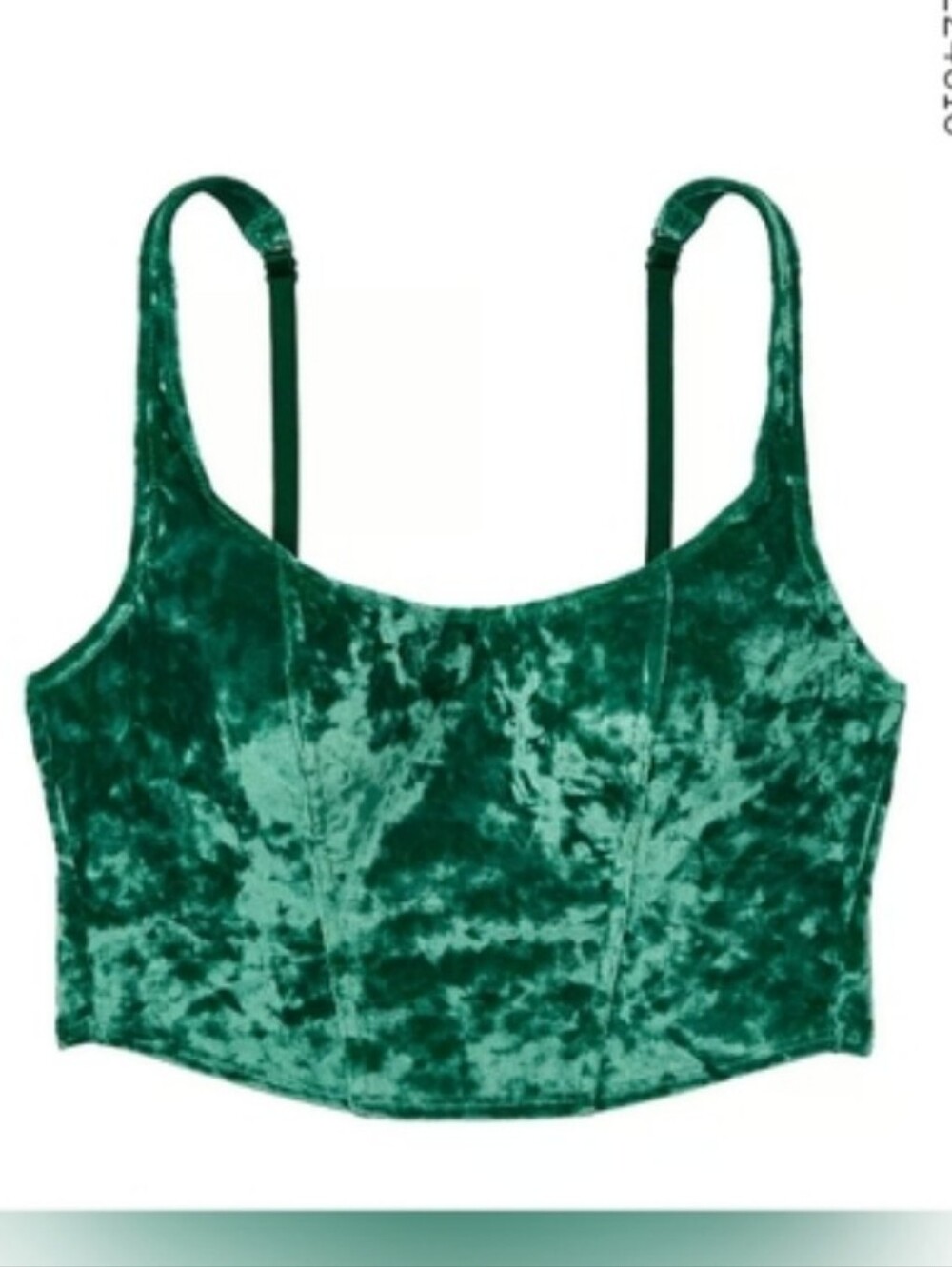 Victoria's secret pink Cozy velvet lightly-lined corset bra top XXL GREEN